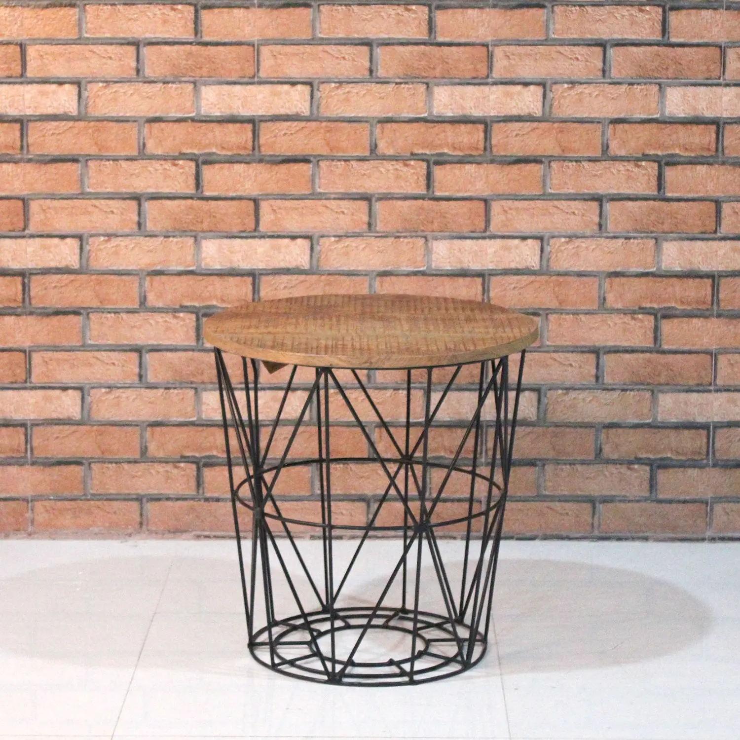 Iron Round Coffee Table with Wooden Top & Storage  Black - popular handicrafts